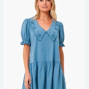 Tuckernuck Blue Dress with Floral Collar